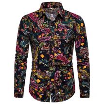 Vintage Paisley imprimé Chemise hommes Camisa Masculina à manches longues hommes robe chemises coupe ajustée Chemise hawaïenne Chemise Homme