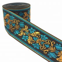 ZERZEEMOOY-ruban Jacquard tissé 2 "5cm 10 mètres/lot | Tissu de , tissu mélangé noir, bleu et jaune, motifs de fleurs sur fond