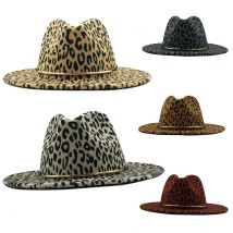 femmes Jazz chapeau imprimé léopard Fedora chapeau hiver chapeau laine artificielle mélange Jazz casquette large bord église Derby chapeau haut de forme