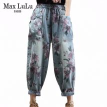 Max LuLu printemps nouvelle Style chinois sarouel dames imprimé fleuri jean femmes surdimensionné Denim pantalon Streetwear