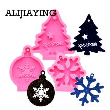 DY0132-décoration brillante de noël | Arbre de noël flocons de neige en silicone, moule bricolage pendentif artisanal pour bijoux, table en résine époxy