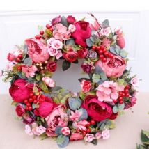 Couronne artificielle automne rouge pivoine couronne noël porte ornements tenture murale couronne décoration de la maison