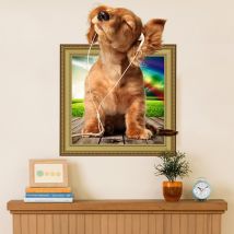 Autocollant Mural pour chiens de musique | Décoration murale, réfrigérateur, salle de bain, chambre à coucher, Animal de compagnie, décor Mural effet 3D, stickers muraux, Art Mural