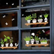 Autocollants muraux de décoration en Pot de fleurs, autocollants muraux amovibles en PVC pour porte et fenêtre de magasin