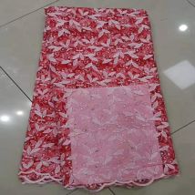 Tissu de Tulle en dentelle rouge | Tissu brodé de , Tulle français et nigérian, avec pierres, pour robe de cérémonie de mariage