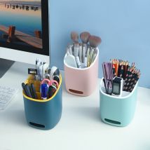 Porte-stylo de bureau en plastique PP multifonction, boîte de rangement de maquillage à 3 grilles, support organisateur de bureau, étui pour papeterie scolaire et de bureau