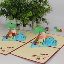 Carte d'invitation mignon Origami cocotier & plage cartes de voeux carte d'anniversaire 3D surf garçon/fille dessin animé