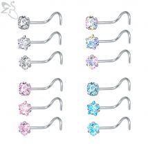 ZS 9-12 pièces 316L acier inoxydable nez goujon ensembles coloré 3mm CZ cristal nez Piercing 20g os/L en forme/nez vis nez anneau ensemble