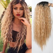 26 pouces perruque synthétique Blonde rouge noir Ombre noir perruque pour les femmes longue frisée Blonde brun rouge brun cheveux femme