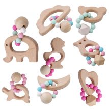 Bébé jouet de dentition en bois Animal lune en forme de Bracelet Silicone perles hochet bébé jouet de dentition bébé poussette accessoires