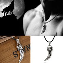 Colliers pour hommes classique Punk à la en acier inoxydable dominateur loup dent pendentif en cuir corde Chokers collier garçon bijoux