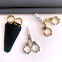 Ciseaux de tailleur Vintage en acier inoxydable, 1 pièce, pour la couture florale, la broderie, coupe-tissu court avec housse de protection en cuir