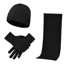 3 pièces femmes hommes coupe-vent décontracté Sports de plein air doux thermique élastique ski chapeau écharpe gants ensemble tricoté Beanie hiver