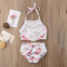 Enfant en bas âge bébé fille mignon décontracté à lacets imprimé fleuri évider licou deux pièces maillots de bain maillots de bain