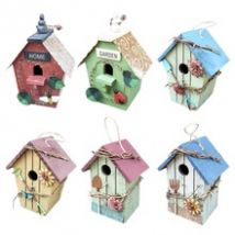 Décoration de jardin, maison d'oiseau en bois | Décorations pour arbre de cour, tentures décoratives de jardin, peintes à la main, décoration de jardin en bois en bois en bois, plantes en plumes