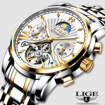 Relogio Masculino hommes montres LIGE haut de gamme de Tourbillon automatique mécanique montre hommes étanche squelette horloge