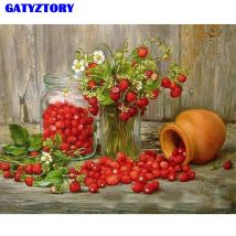 Gityztory-peinture numérique avec numéros de fraise avec cadre, peinture sur toile avec numéros, Art mural moderne peint à la main