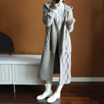 Long Cardigan femmes automne hiver pur cachemire pull manteau à manches longues épaissir torsion tricoté Cardigan avec capuche grande taille