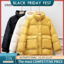 Hiver femmes manteau en duvet grande poche moelleux Parka femme canard-doudoune pas de veste décontractée à capuche épaisse dame manteaux chauds en vrac