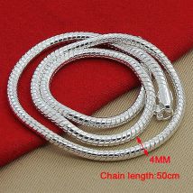 Collier chaîne serpent en argent Sterling 925, bijoux pour hommes et femmes, 4mm 50cm