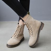 Vintage femmes à lacets bottines automne hiver troupeau chaussures hautes femme plate-forme noir Beige Zapatos De Mujer