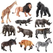 11 pièces Simulation Safari ferme jeu modèle Animal Statue Lion gorille éléphant girafe et autres modèles jouets enfants