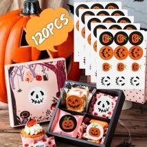 120 pièces rond Halloween étiquette autocollant mignon sourire citrouille joint autocollant Halloween fête faveurs autocollants bricolage décoratifs