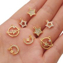 Boucles d&#39;oreilles étoile à cinq branches, boucles d&#39;oreilles lune en diamant doré, nouvelle étoile, petites boucles d&#39;oreilles en diamant exquis, accessoires de fabrication de bijoux