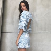 plus récent Sexy combishorts combinaisons fleur imprimé à volants bleu clair barboteuses salopettes pour les femmes