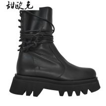 cuir bottines pour femmes moto bottes noires femmes plate-forme bottes talon épais chaussures d'hiver chaussons Zapatos Mujer