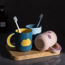 Tasse de bain de bouche créative de tasse de brosse à dents de avec la poignée, tasse de brosse à dents de couple, tasse d'eau en plastique de double tasse d'eau