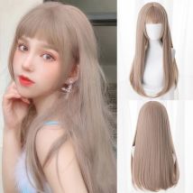 Cheveux longs raides perruque synthétique pour les femmes Blonde frange naturelle fibre résistante à la chaleur pour les femmes noires/blanches Cosplay Party perruques