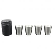 4 pièces/ensemble poli 30ML Mini verre à liqueur en acier inoxydable tasse à vin avec sac de couverture en cuir pour la barre de cuisine à la maison