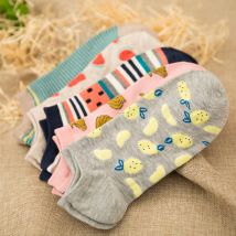 Chaussettes en coton pour femmes, 5 paires, Fruits, banane, cheville, bateau, pantoufles, harajuku, été