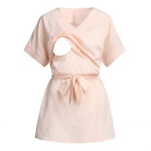 Été allaitement haut femmes maternité manches courtes blouse d'allaitement T-shirt pour l'allaitement avec ceinture Ropa Premama Embarazadas