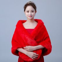 Robe de mariée de mariée fourrure châle à manches longues manteau mariage robe de demoiselle d'honneur châle épais robe rouge pour Toast châle