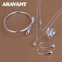 Bijoux de mariée en argent 925, ensemble de bijoux de mariage à la , collier goutte d&#39;eau, bracelets, bagues, boucles d&#39;oreilles, de fête pour femmes