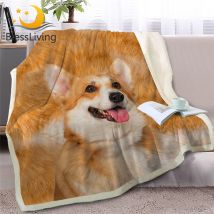 BlessLiving Corgi chien jeter couverture sur lit 3D Animal doux Sherpa polaire couverture marron couvre-lits fourrure impression literie 150x200cm