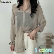 Chemisier simple pour Femme, Vintage, uni, coréen, Chic, résistant au soleil, haut transparent, doux, , été