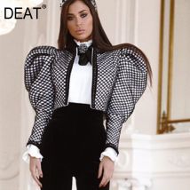 DEAT printemps femmes vêtements piste styles femme vestido manches bouffantes veste courte WJ8060