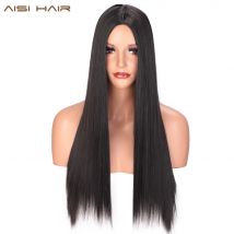 Perruque synthétique longue lisse noire Ombre-AISI | Perruque en Fiber résistante à la chaleur pour femmes noires, perruque de Cosplay fête