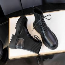 Bottines en Faux cuir femme, chaussures coutures, bottes courtes et chaudes à talons d'hiver, collection