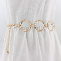 Chaîne géométrique longue taille ventre pour femmes | Accessoires de pour femmes, personnalité robe, ceinture en métal, chaîne d'anneau en or, accessoires