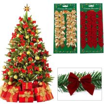 Nœuds de décoration pour arbre de noël | Nœuds papillon, ruban rouge or argent, ornements décoratifs pour arbre de noël