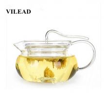 VILEAD théière en verre de 600ml | Théière à pression créative résistant à la chaleur, Pot de thé Pu'er, théière de fleur Kung Fu, service à thé ménager fait à la main
