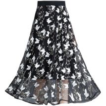 Jupe courte florale en mousseline de soie, été 2022, taille haute, fine, mi-longue, jupe trapèze plissée pour femmes