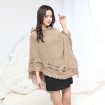 0.4 décontracté femmes pull à capuche Poncho et Cape tricoté chandails gland pull solide pull femmes Poncho et Capes manteau