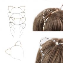 Bandeau avec des strass en alliage avec oreilles de chat mignon, accessoire pour cheveux, à la pour femmes et filles, argent/or perles, bandeau pour fête