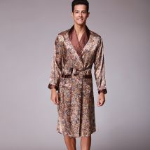 Été hommes de luxe Paisley motif peignoir Kimono Robes Faux soie mâle vêtements de nuit vêtements de nuit mâle Satin peignoir de bain