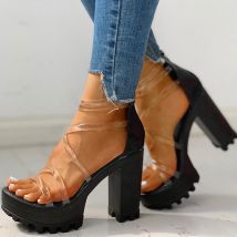 femmes épais talons hauts sandales Transparent fermeture éclair plate-forme imperméable talons hauts sandales légères Peep orteil #35